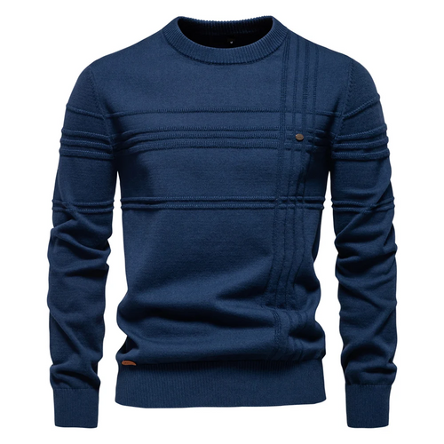 Mens Crewneck Pullover Sweater Knitted Cotton Stripped